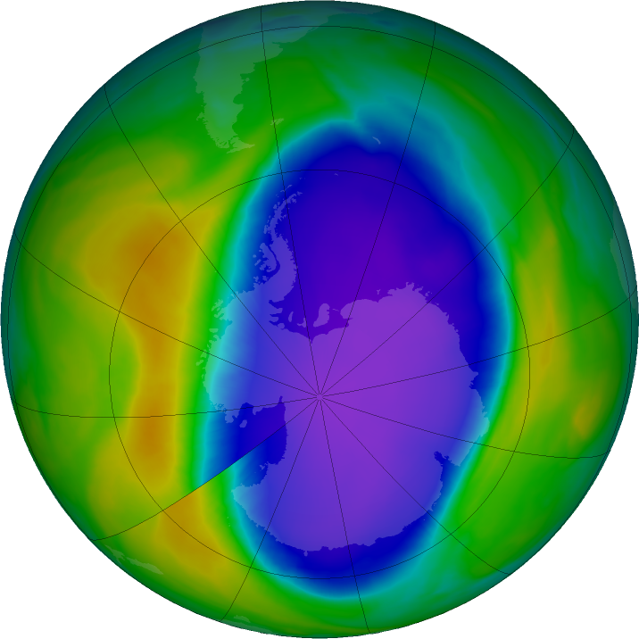Antarctic ozone map for 14 October 2020